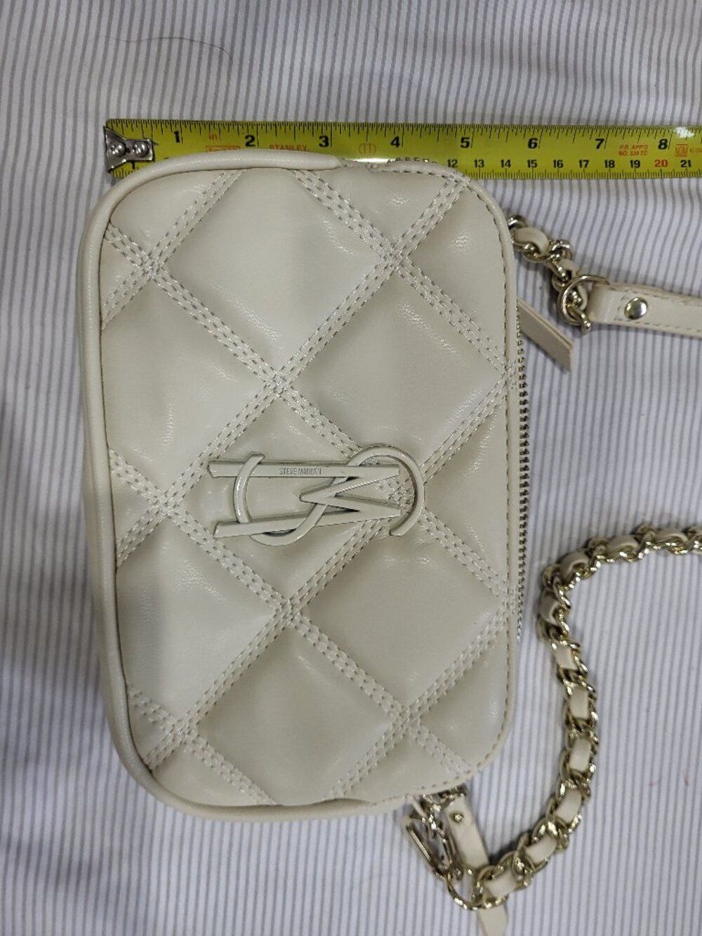 Steve Madden Natural Cream Quilted Crossbody Bag with Chain Strap